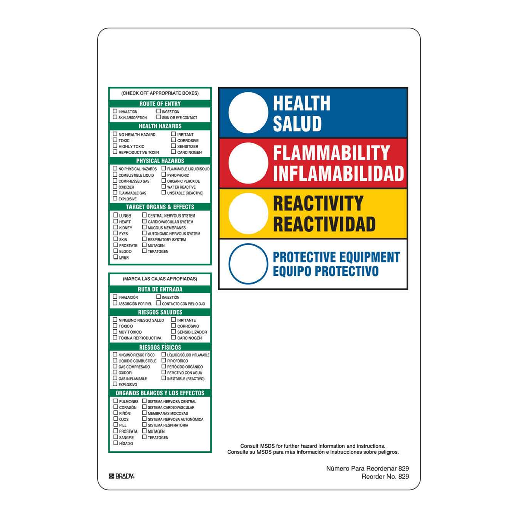 Brady Bilingual Hazard Check and HMIG Labels