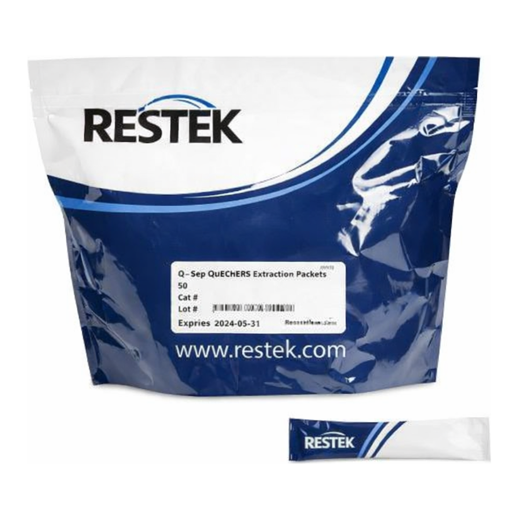 Restek Q-sep QuEChERS extraction, EN Method 4g MgSO4, 1g NaCl, 1g TSCD, 0.5g DHS packets only, 50
