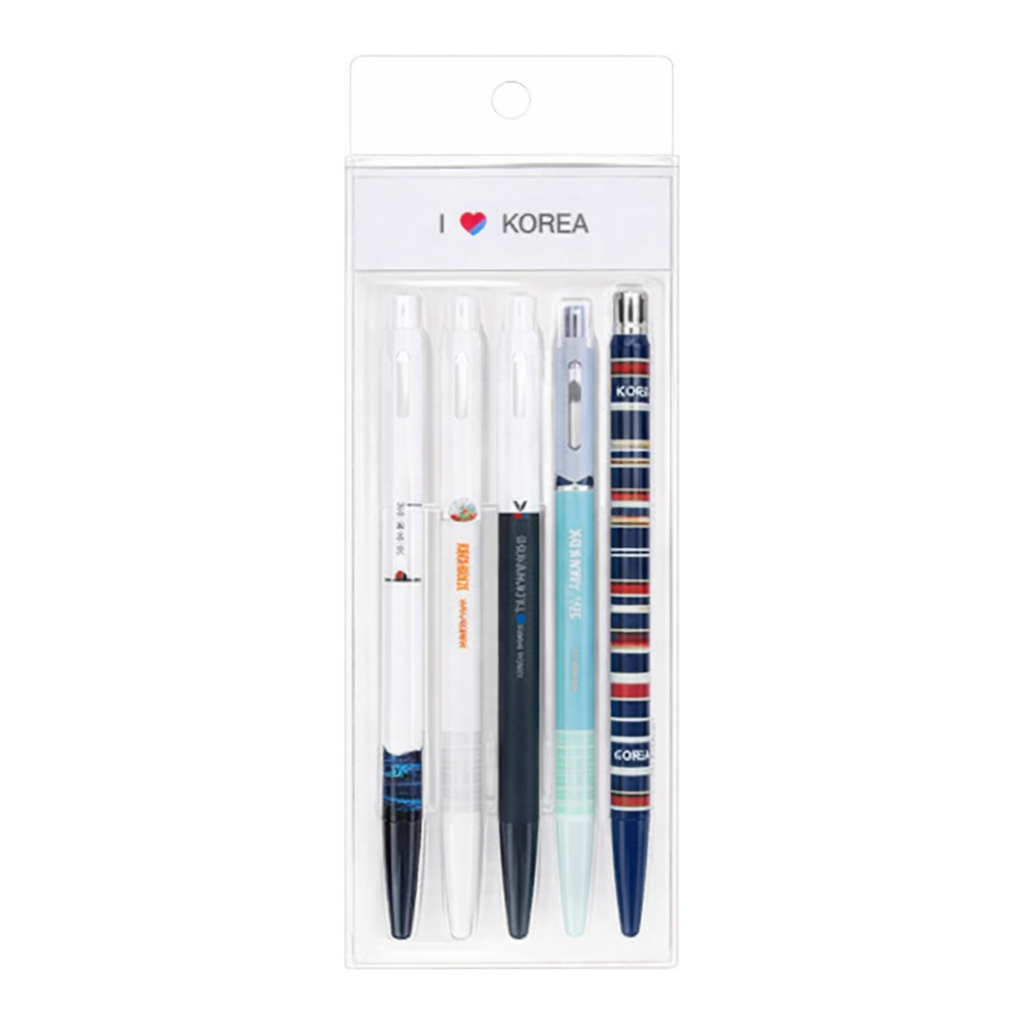 OFFICENEX 캠퍼스볼펜 아이러브코리아 5개입 세트(잉크:흑색/0.5mm)