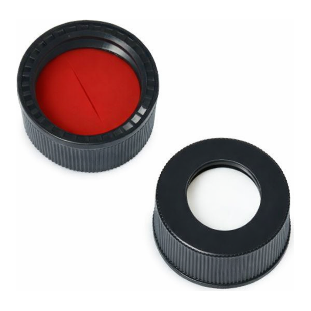 Restek Vial Cap & Septa, 13-425 Black Open Hole Polypropylene Cap, Red PTFE/Silicone Septa, 0.060
