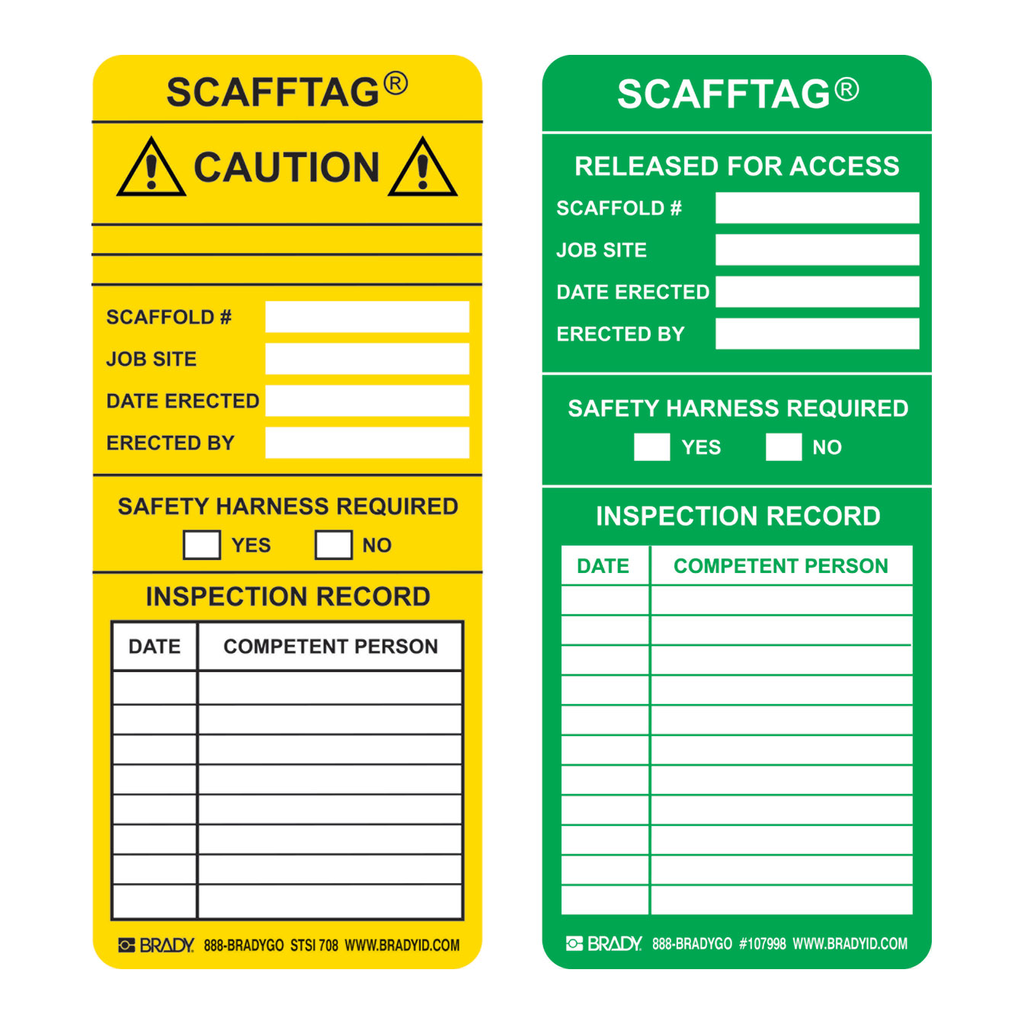 Brady SCAFFTAG Inserts: SCAFFTAG RELEASED FOR ACCESS: SCAFFOLD #: JOB SITE: DATE ERECTED: ER…