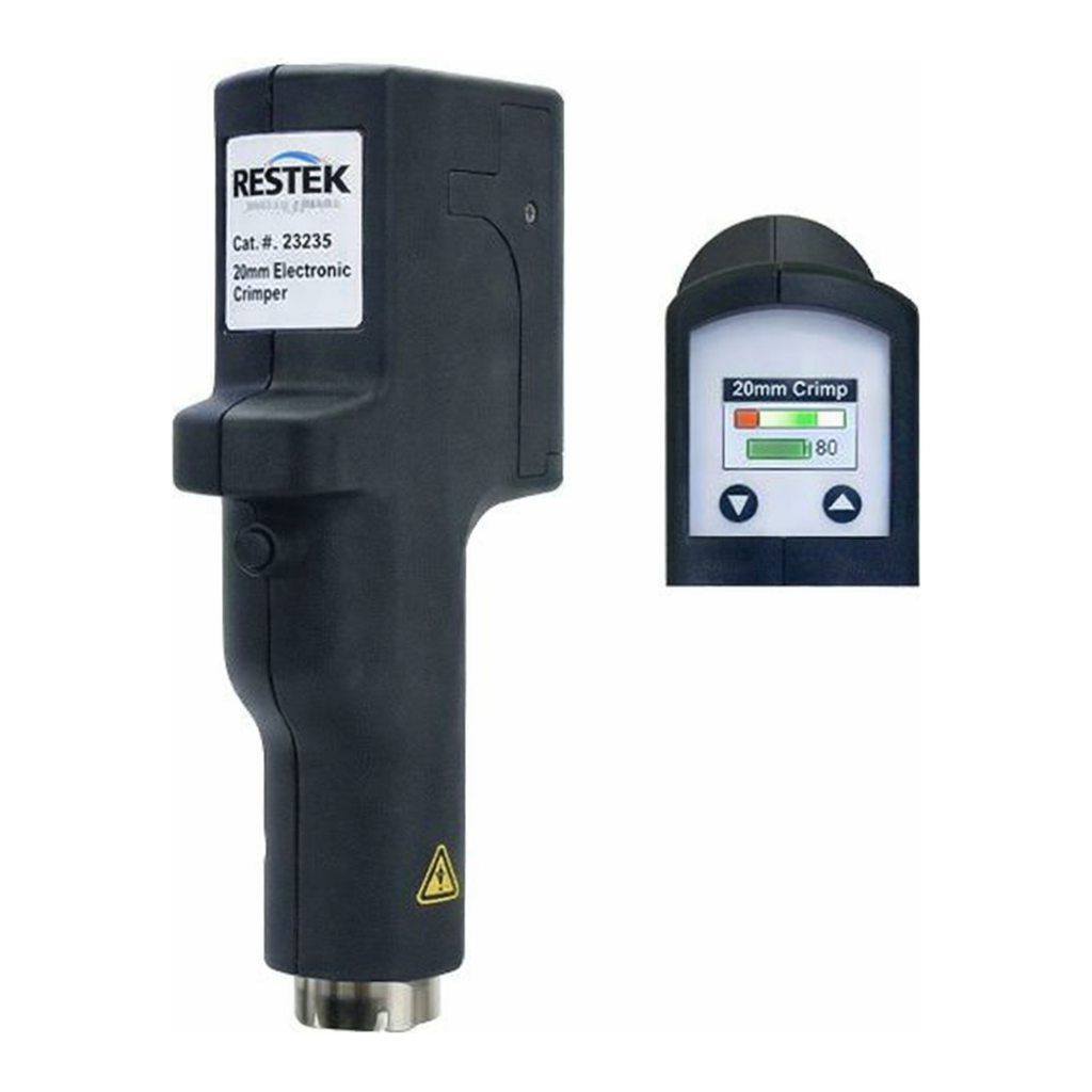 Restek 20mm Electronic Crimper Rechargeable kit includes: charger with Universal Plug Set with