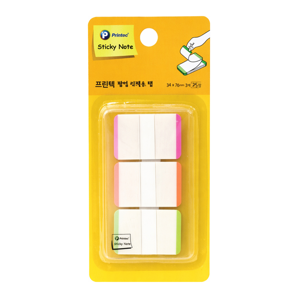 OFFICENEX 프린텍 스티키노트 인덱스탭 형광라인 3색 38*25 25매 IT3825-3NL