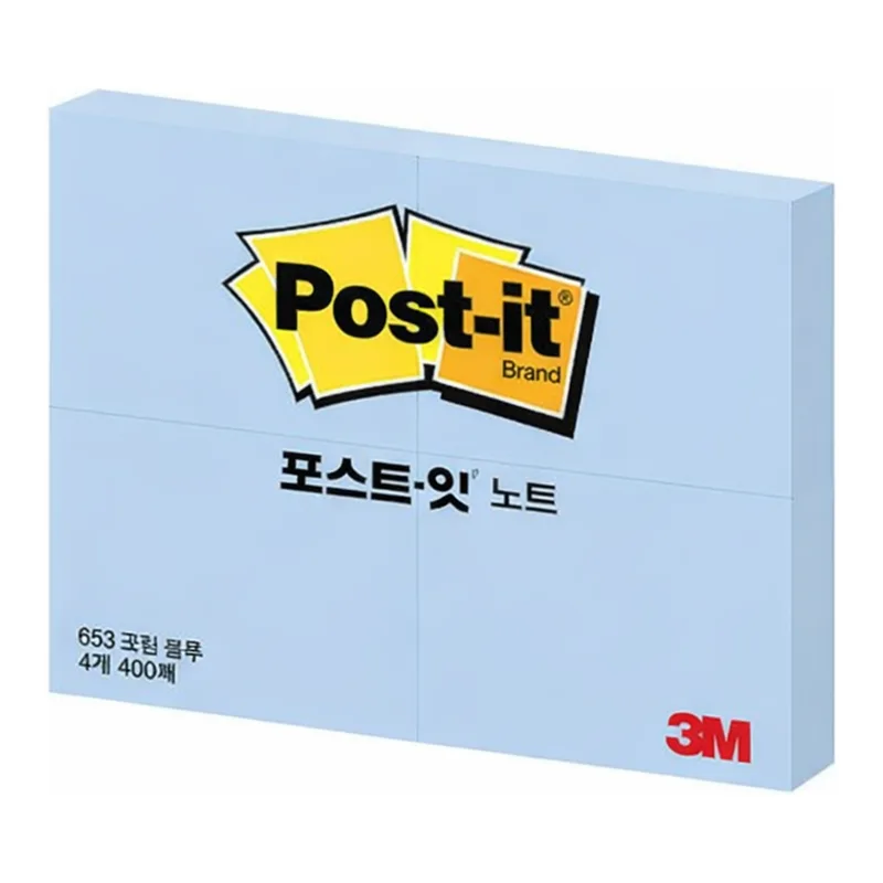 OFFICENEX 3M 포스트잇 653-4 B 크림블루 51x38mm