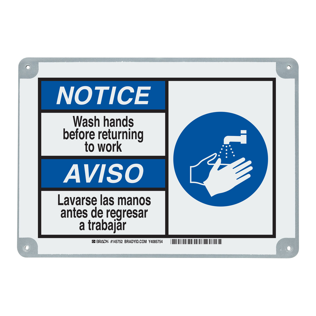 Brady Bilingual ToughWash NOTICE Wash Hands Before Returning To Work Sign