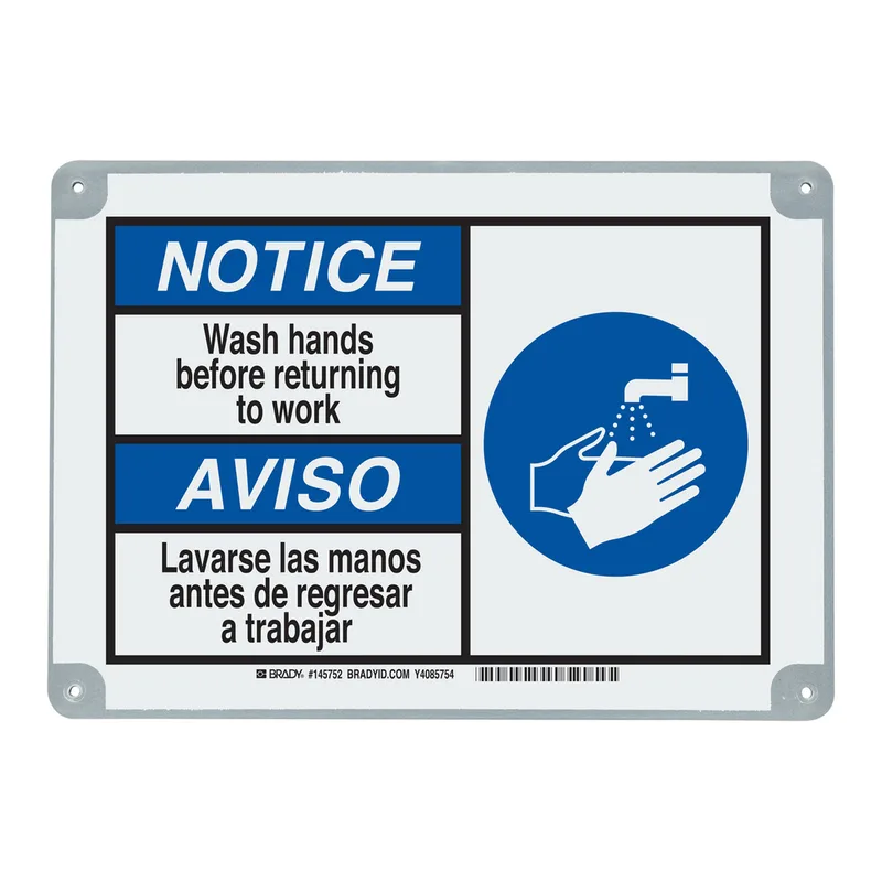 Brady Bilingual ToughWash NOTICE Wash Hands Before Returning To Work Sign