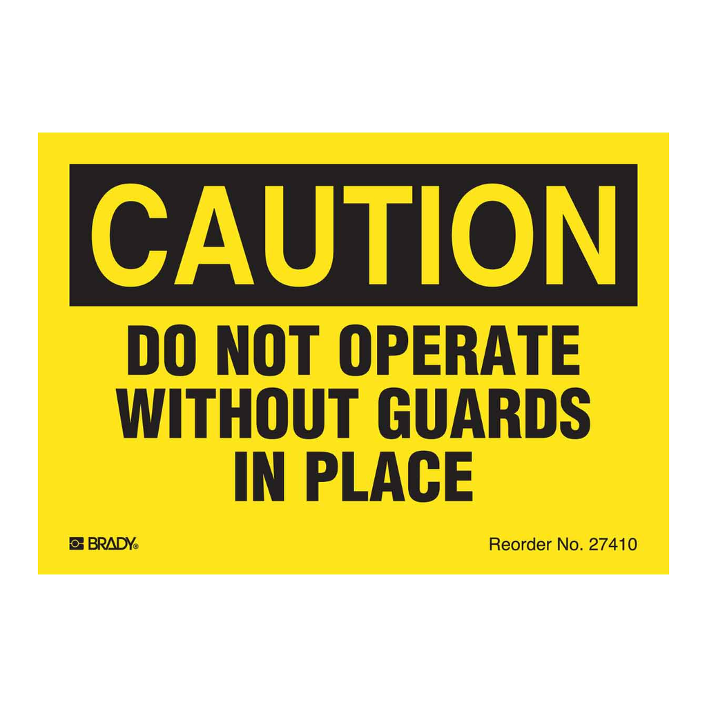 Brady DO NOT OPERATE WITHOUT GUARDS IN PLACE, 3.5" H x 5" W, Black on Yellow, Pack of 8 Labels