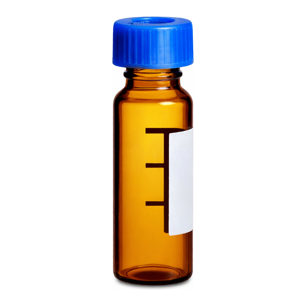 Waters Deactivated Amber Glass 12 x 32 mm Screw Neck Vial, with Cap and Preslit PTFE/Silicone Septum, 2 mL Volume, 100/pk