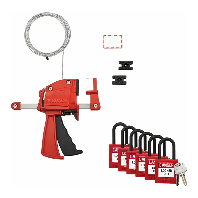Brady Clamping Cable Lockout for Valves with Nylon Safety Lockout Padlock 6 Pack