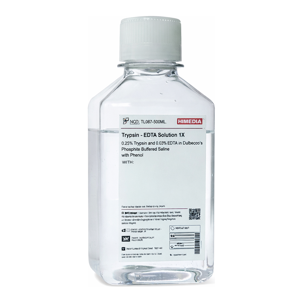 Himedia Trypsin-EDTA Solution 1X 0.25% Trypsin and 0.038% EDTA in Hanks` Balanced Salt Solution w/o Calcium, Magnesium and Phenol red