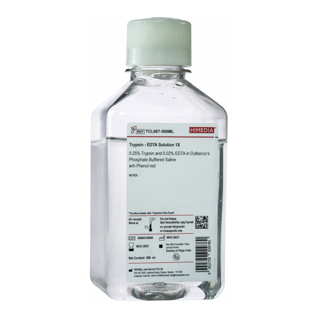 Himedia Trypsin-EDTA Solution 10X 0.5% Trypsin (1:250) Gamma irradiated and 0.2% EDTA in 0.85% normal saline w/o Phenol red