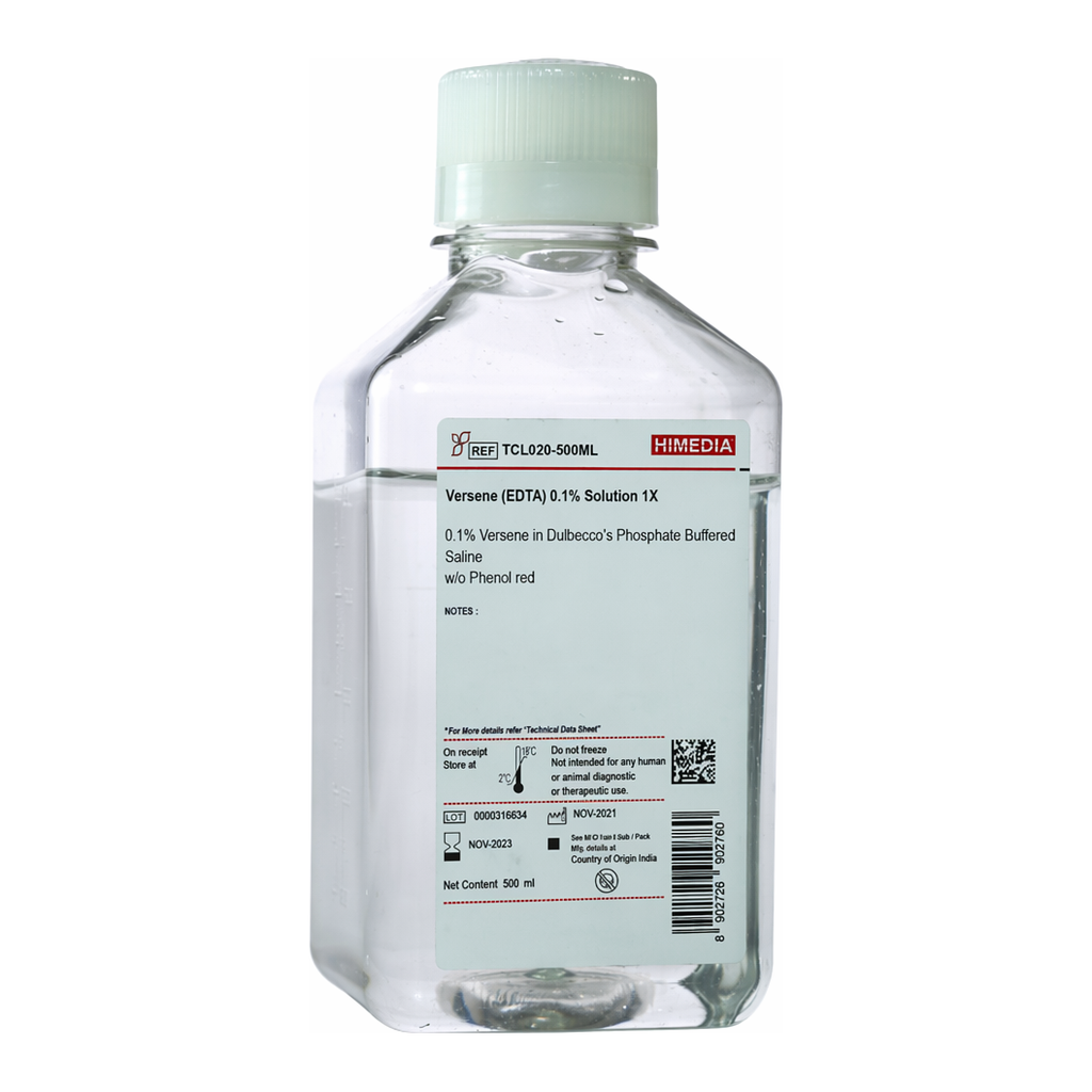 Himedia Versene (EDTA) 0.1% Solution 1X 0.1% Versene in Dulbecco’s Phosphate Buffered Saline w/o Phenol red