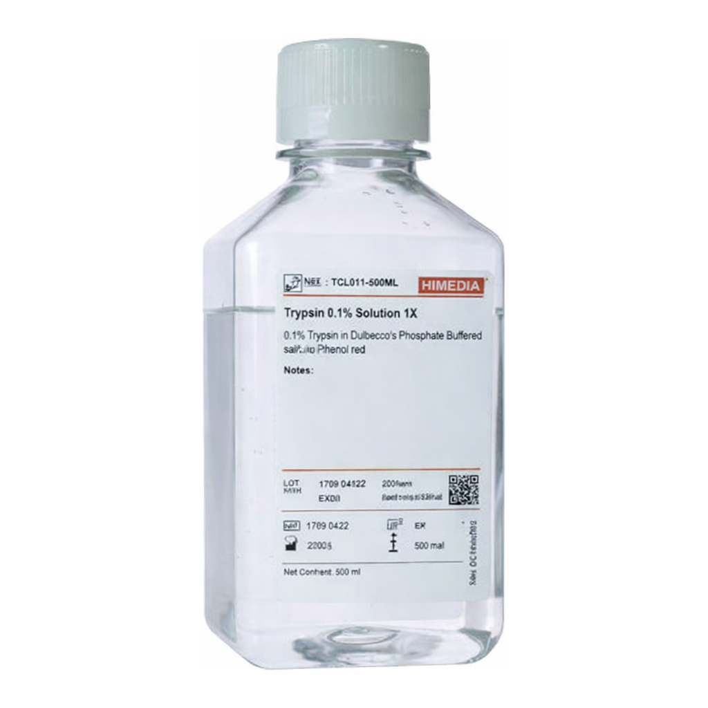 Himedia Trypsin 0.1% Solution 1X 0.1% Trypsin in Dulbecco’s Phosphate Buffered Saline w/o Phenol red