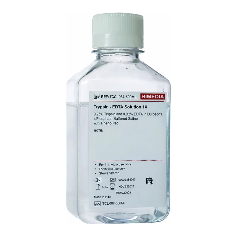 Himedia Trypsin - EDTA Solution 1X 0.25% Trypsin and 0.02% EDTA in Dulbecco’s Phosphate Buffered Saline w/o Phenol red