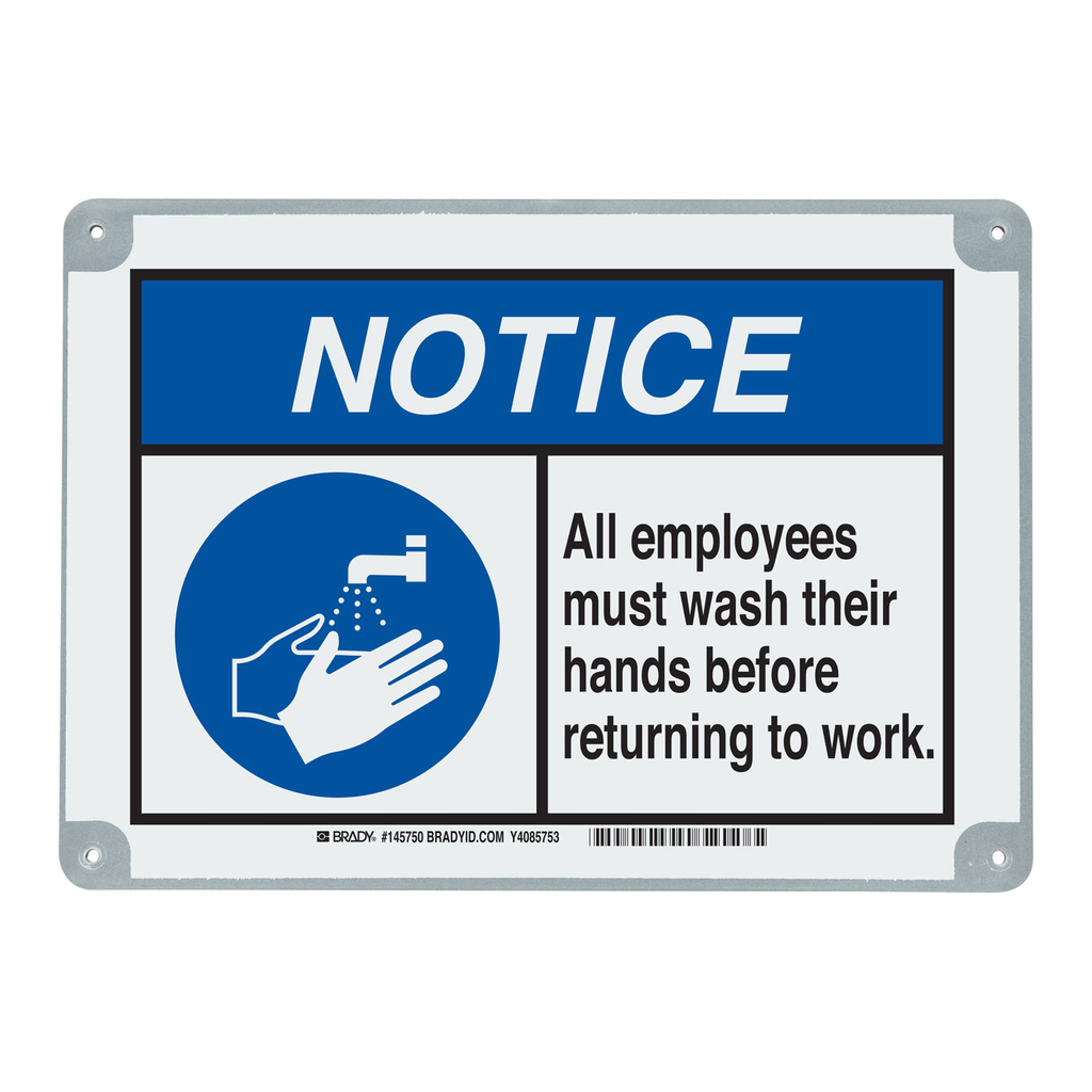 Brady ToughWash NOTICE All Employees Must Wash Their Hands Before Returning To Work Sign