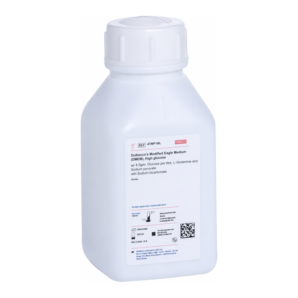 Himedia Dulbecco`s Modified Eagle Medium (DMEM), High Glucose w/ 4.5gms per litre Glucose, L-Glutamine and Sodium pyruvate w/o Phenol red, Folic acid and Sodium bicarbonate