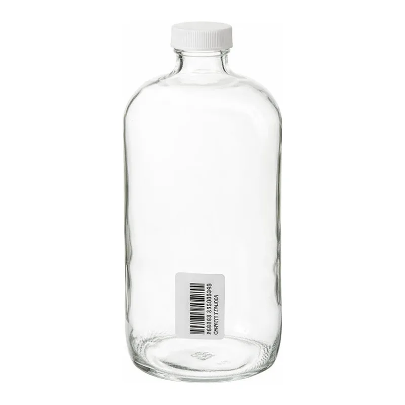 Thermo Fisher Scientific I-Chem Boston Round Narrow-Mouth Clear Glass Bottles with Closure, 1000mL, certified, 1L I-Chem Boston Round Clear Glass Bottle Certified