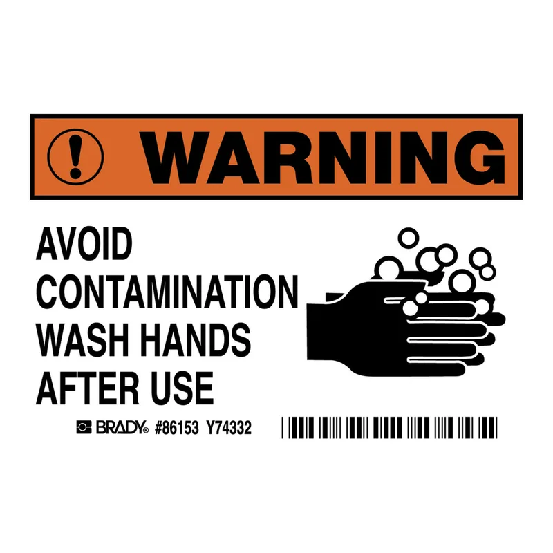 Brady WARNING Avoid Contamination Wash Hands After Use Labels