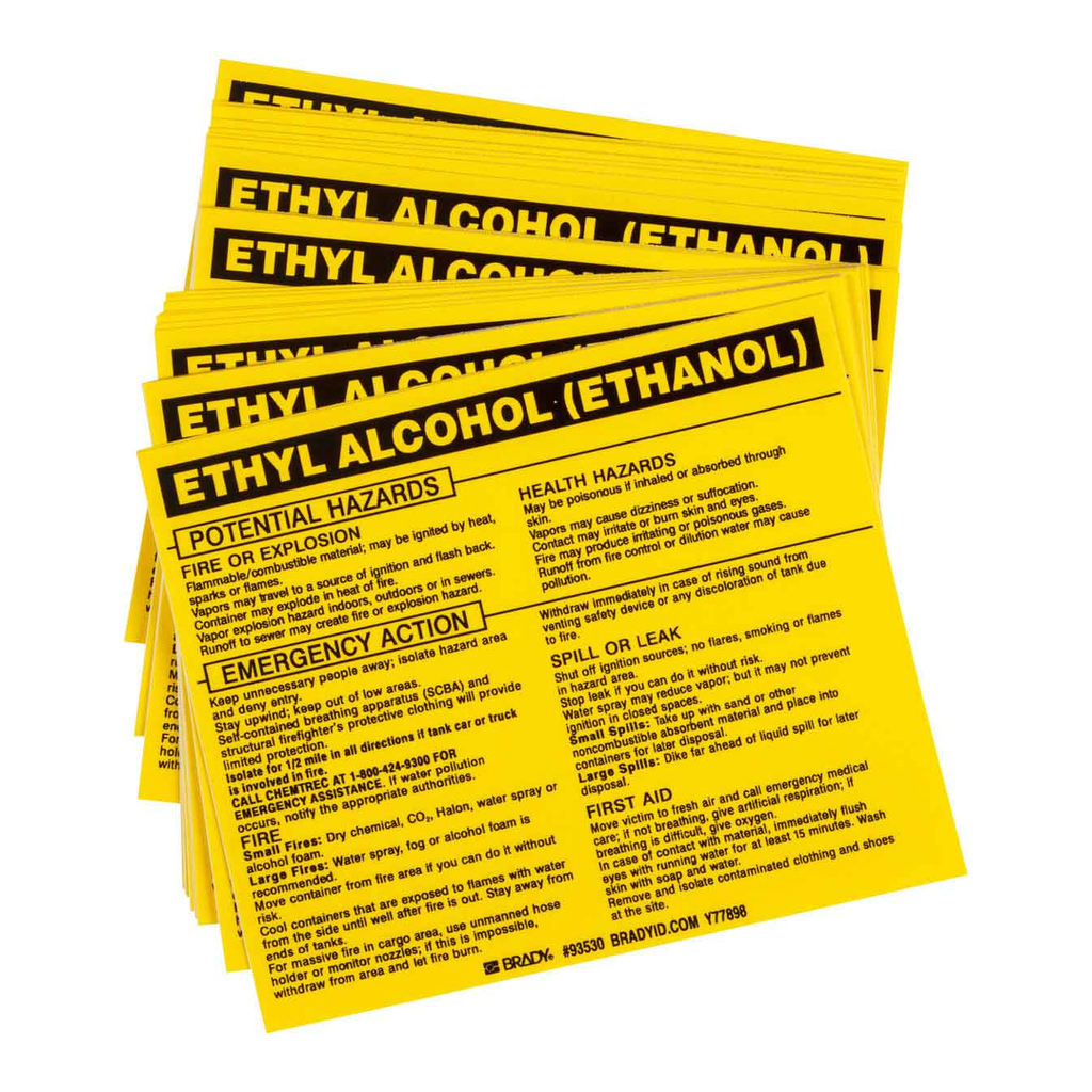Brady ETHYL ALCOHOL (ETHANOL) Labels