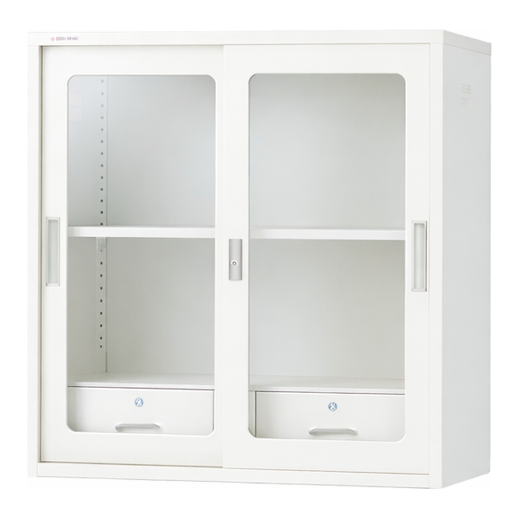 AS ONE Chemical-Resistant Double Sliding Storehouse Glass Door (With Drawer)