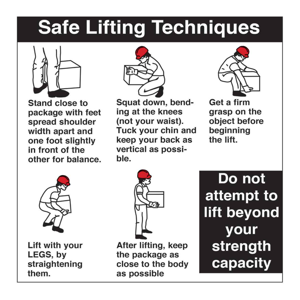 Brady Safe Lifting Techniques Labels
