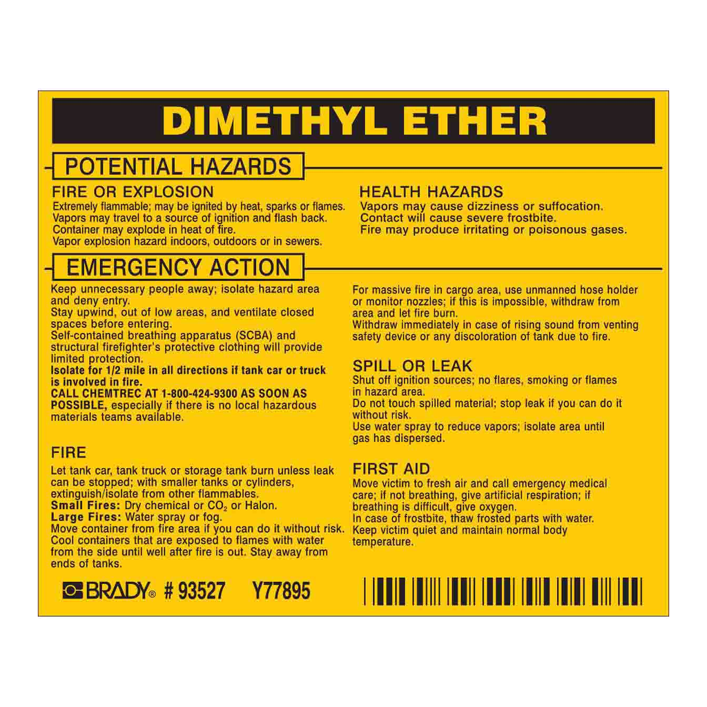 Brady DIMETHYL ETHER Labels