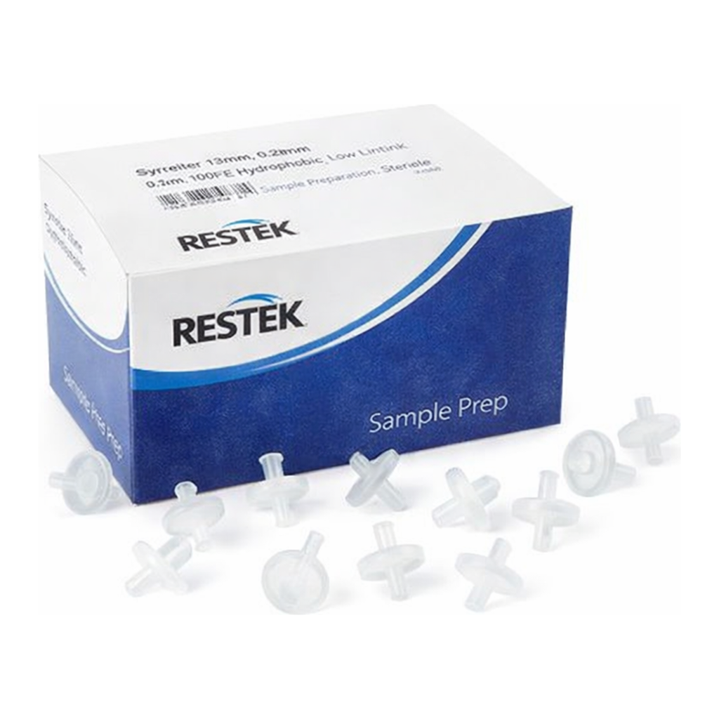 Restek Syringe Filter, 13mm, 0.22um PTFE 100pk White Luer Lock Inlet