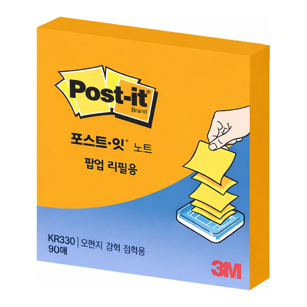 OFFICENEX 3M 포스트잇 팝업 리필 강한점착용 KR-330 오렌지 총90장/1패드