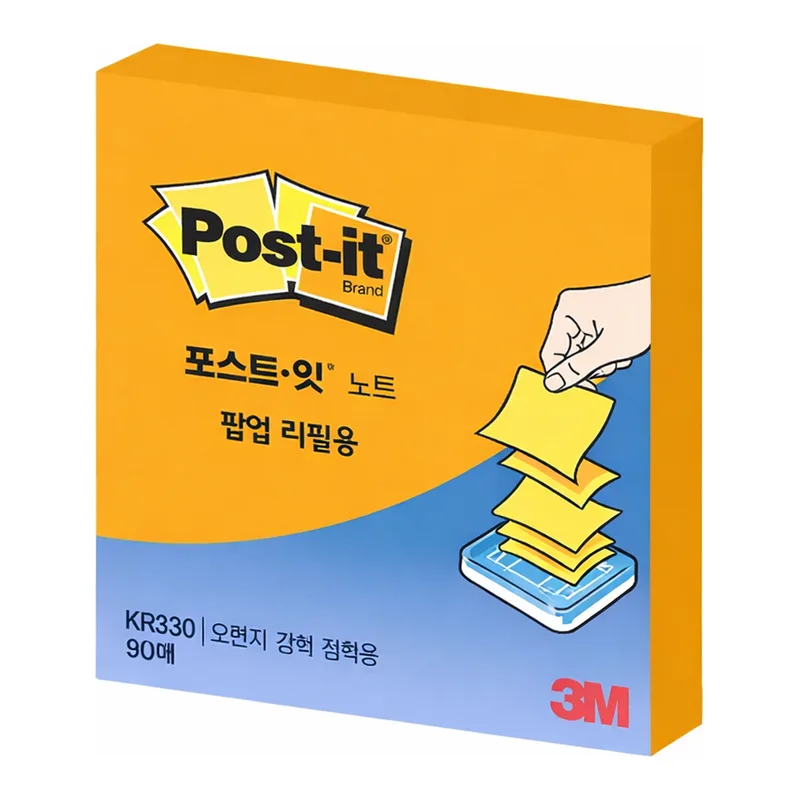 OFFICENEX 3M 포스트잇 팝업 리필 강한점착용 KR-330 오렌지 총90장/1패드