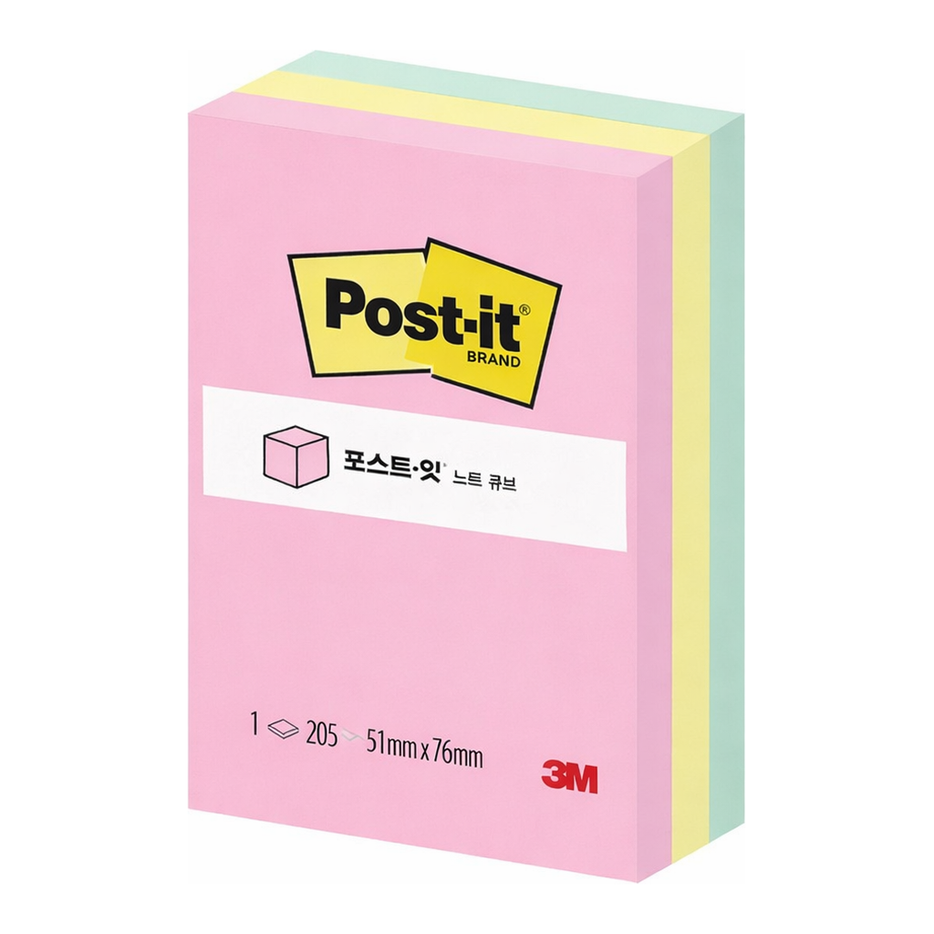 OFFICENEX 3M 포스트잇 656 큐브 파스텔 3색(51x76mm/225매)