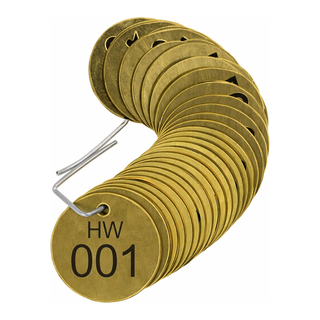 Brady Stamped Brass Valve Tags HW Hot Water