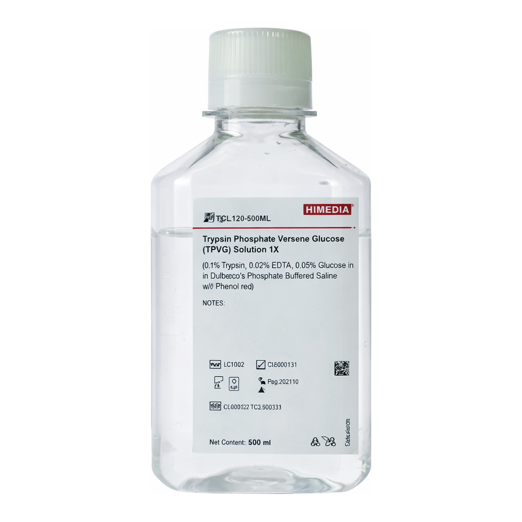 Himedia Trypsin Phosphate Versene Glucose (TPVG) Solution 1X 0.1% Trypsin, 0.02% EDTA, 0.05% Glucose in Dulbecco`s Phosphate Buffered Saline w/o Phenol red