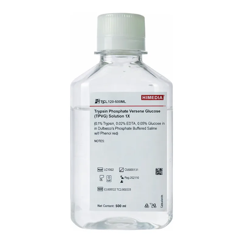 Himedia Trypsin Phosphate Versene Glucose (TPVG) Solution 1X 0.1% Trypsin, 0.02% EDTA, 0.05% Glucose in Dulbecco`s Phosphate Buffered Saline w/o Phenol red