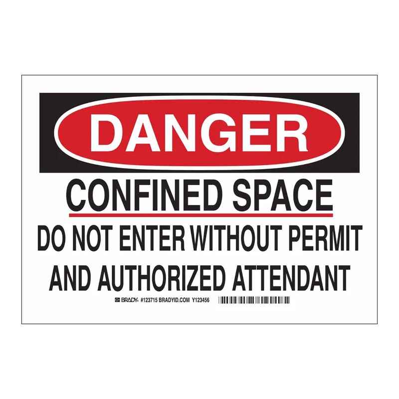 Brady DANGER Confined Space Do Not Enter Without Permit And Authorized Attendant Sign