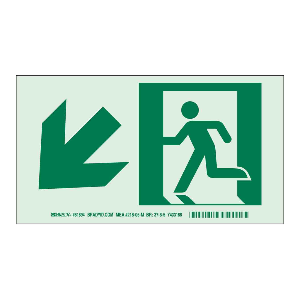 Brady BradyGlo Nyc Approved Exit With Running Man And Down Left Arrow Sign