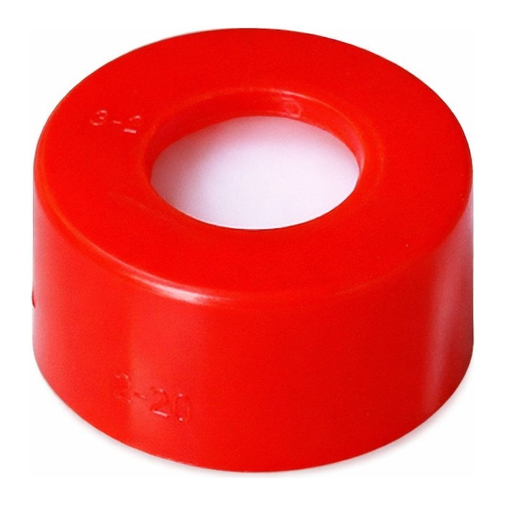 Waters Red, 12 x 32 mm Snap Neck Cap and Preslit PTFE/Silicone Septum, 100/pk