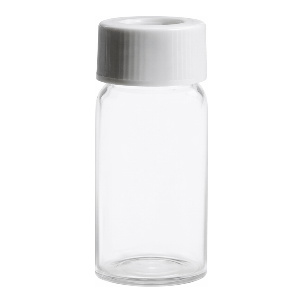 Waters Clear Glass Screw Neck Vial, with Cap and Preslit PTFE/Silicone Septum, 20 mL Volume, 100/pk
