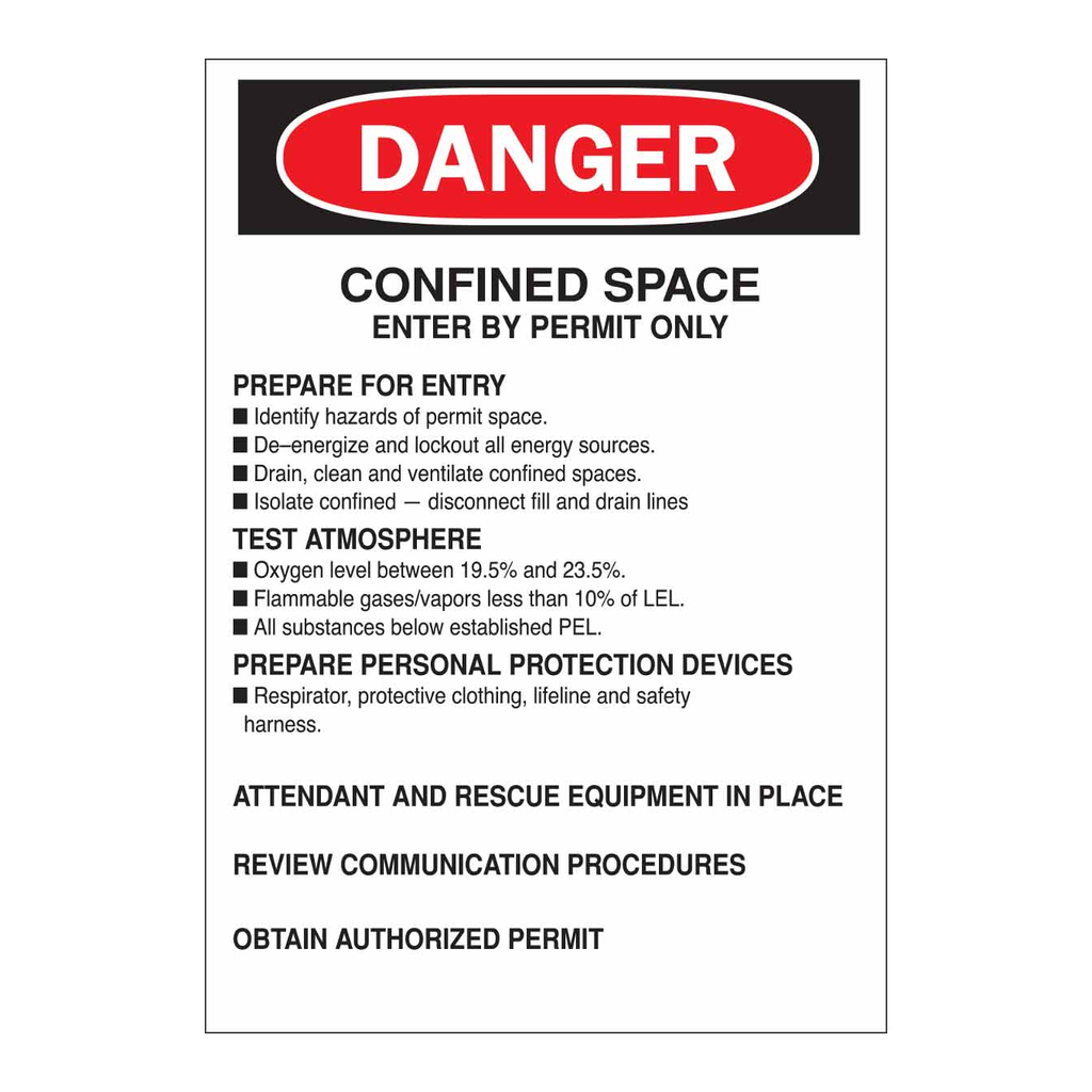 Brady DANGER Confined Space Sign