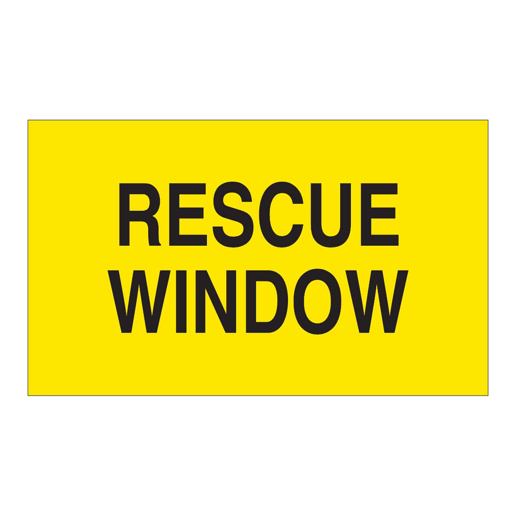 Brady Rescue Window Label: Polyester, Black on Yellow, 4 in H x 6 in W