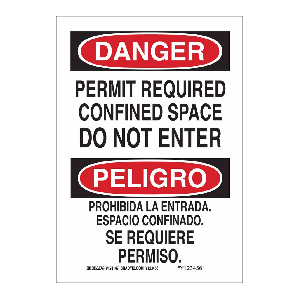 Brady Bilingual DANGER Permit Required Confined Space Do Not Enter Sign