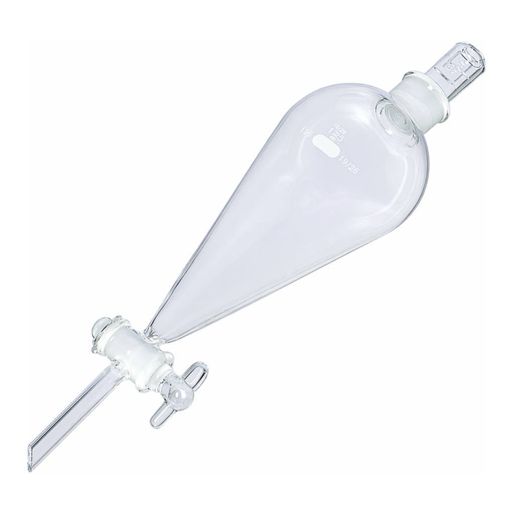 Merck Pyrex(R) Squibb separatory funnel, Pyrex(R) jointed stopper, jointed stopcock