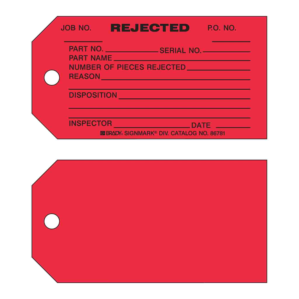 Brady REJECTED Production Tag