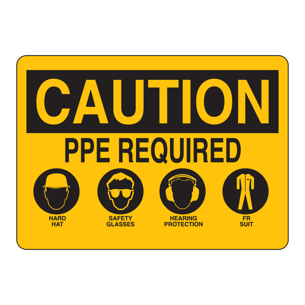 Brady CAUTION PPE Required Hard Hat Safety Glasses Hearing Protection Fr Suit Sign