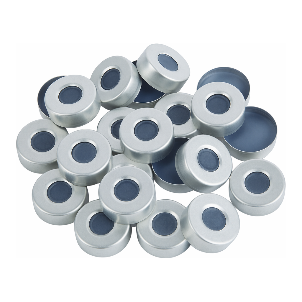 Restek Aluminum Seal w/Septa, 20mm Alum. Silver w/PTFE Gray Butyl Rub Septa 1000PK