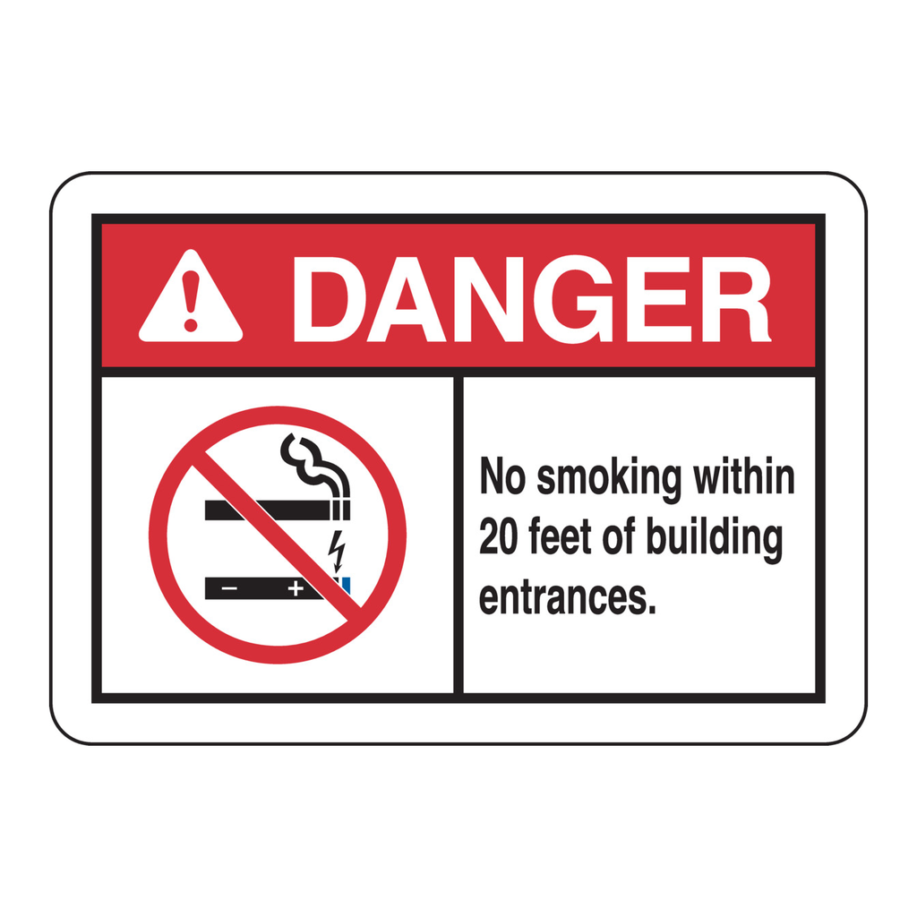 Brady DANGER No Smoking Within 20 Feet Of Building Entrances. Sign
