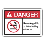 Brady DANGER No Smoking Within 20 Feet Of Building Entrances. Sign