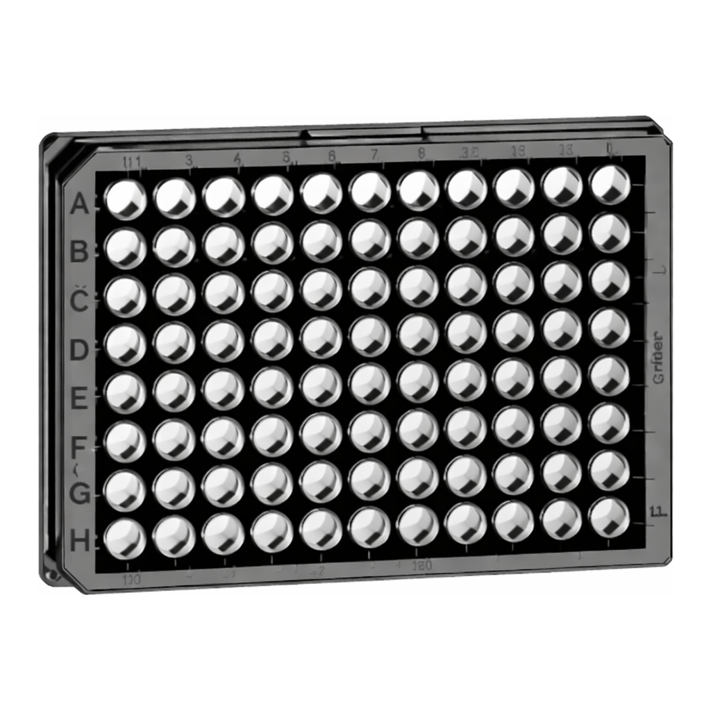 Greiner Bio One CELL CULTURE MICROPLATE, 96 WELL, PS, F-BOTTOM(CHIMNEY WELL), µCLEAR®, BLACK, CELLSTAR®, TC, STERILE, 10 PCS./BAG
