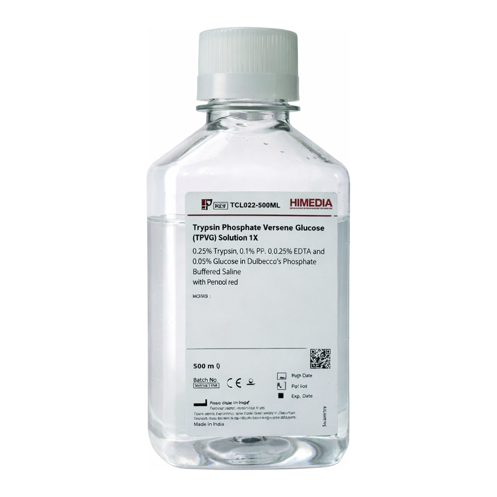 Himedia Trypsin Phosphate Versene Glucose (TPVG) Solution 1X 0.25% Trypsin, 0.5% PVP, 0.02% EDTA and 0.05% Glucose in Dulbecco`s Phosphate Buffered Saline w/o Phenol red