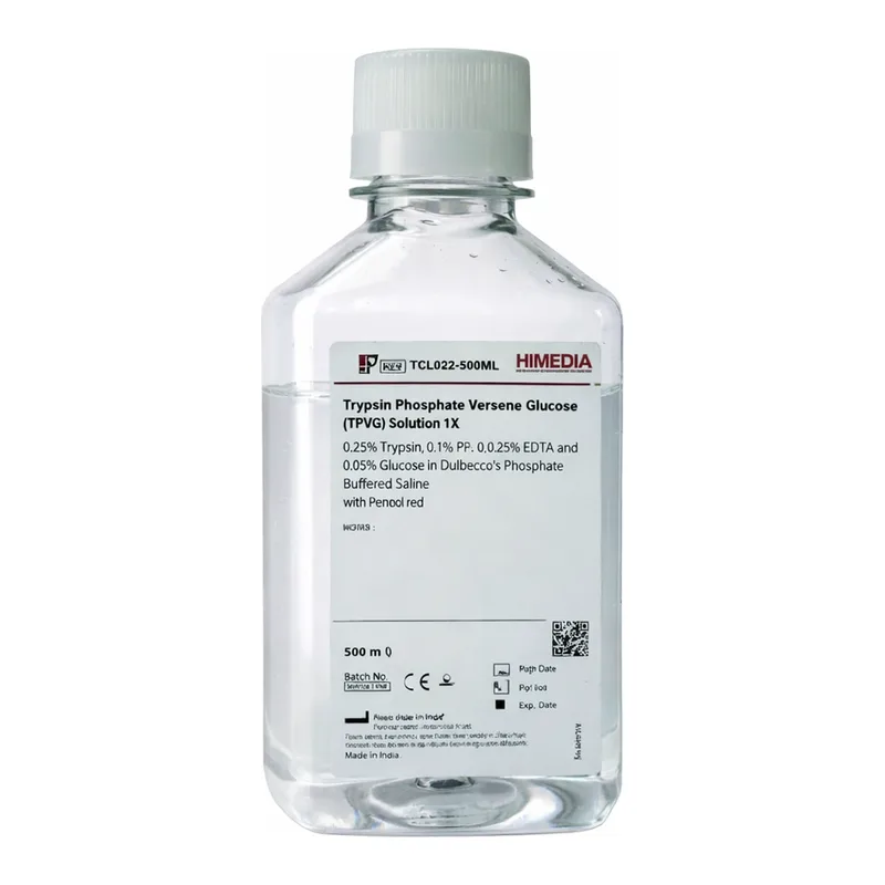 Himedia Trypsin Phosphate Versene Glucose (TPVG) Solution 1X 0.25% Trypsin, 0.5% PVP, 0.02% EDTA and 0.05% Glucose in Dulbecco`s Phosphate Buffered Saline w/o Phenol red