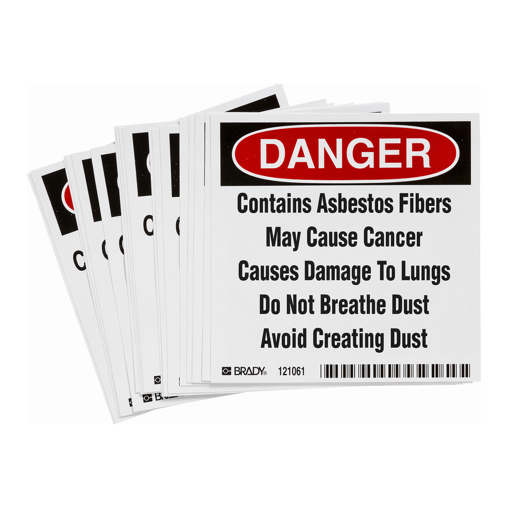 Brady DANGER CONTAINS ASBESTOS FIBERS MAY CAUSE CANCER CAUSES DAMAGE TO LUNGS DO NOT BREATHE… Labels